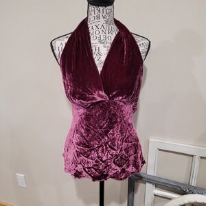 Express Women's SZ M crushed velour purple halter top w/low back grunge punk